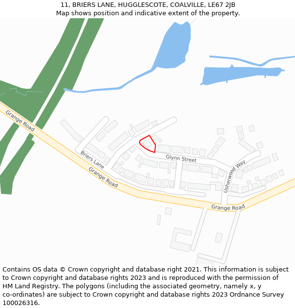 11, BRIERS LANE, HUGGLESCOTE, COALVILLE, LE67 2JB: Location map and indicative extent of plot