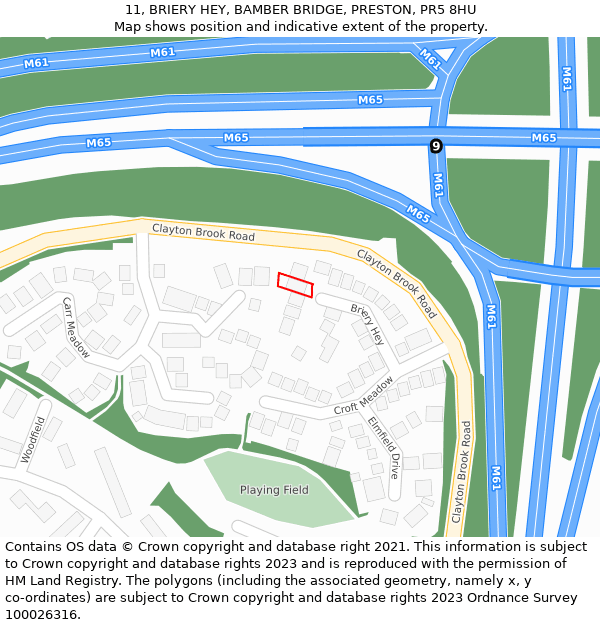 11, BRIERY HEY, BAMBER BRIDGE, PRESTON, PR5 8HU: Location map and indicative extent of plot