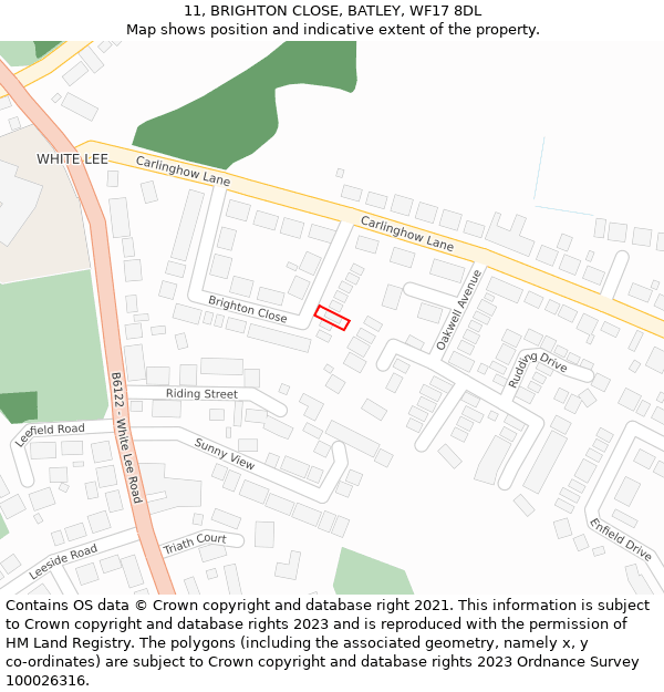 11, BRIGHTON CLOSE, BATLEY, WF17 8DL: Location map and indicative extent of plot