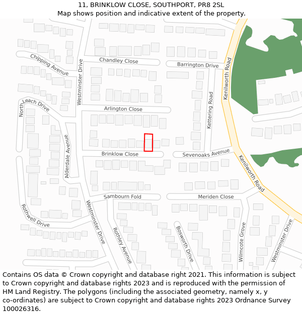 11, BRINKLOW CLOSE, SOUTHPORT, PR8 2SL: Location map and indicative extent of plot