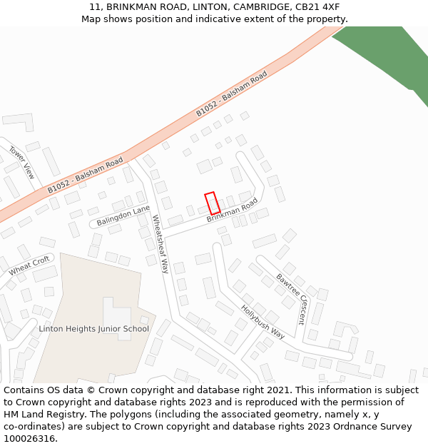 11, BRINKMAN ROAD, LINTON, CAMBRIDGE, CB21 4XF: Location map and indicative extent of plot