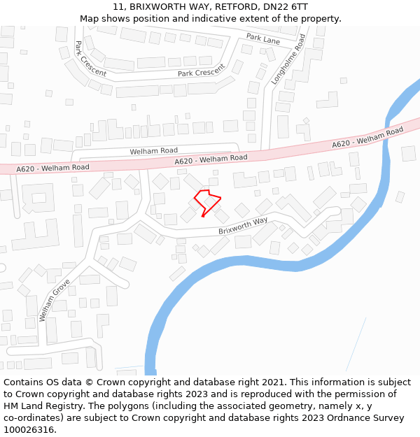 11, BRIXWORTH WAY, RETFORD, DN22 6TT: Location map and indicative extent of plot