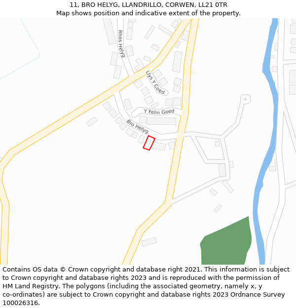 11, BRO HELYG, LLANDRILLO, CORWEN, LL21 0TR: Location map and indicative extent of plot