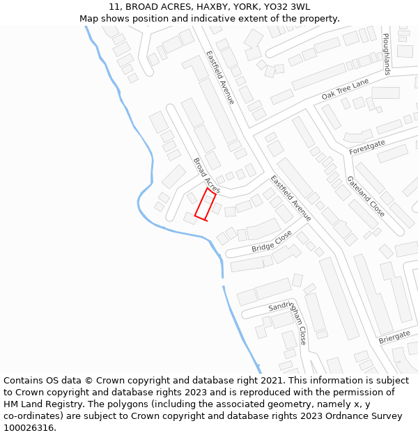 11, BROAD ACRES, HAXBY, YORK, YO32 3WL: Location map and indicative extent of plot