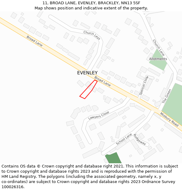 11, BROAD LANE, EVENLEY, BRACKLEY, NN13 5SF: Location map and indicative extent of plot
