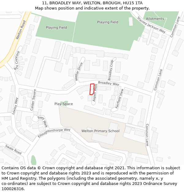 11, BROADLEY WAY, WELTON, BROUGH, HU15 1TA: Location map and indicative extent of plot