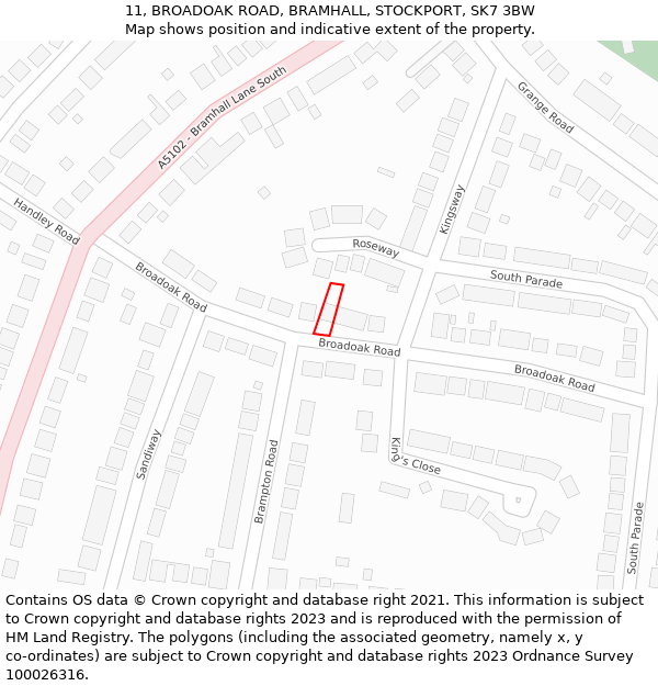 11, BROADOAK ROAD, BRAMHALL, STOCKPORT, SK7 3BW: Location map and indicative extent of plot