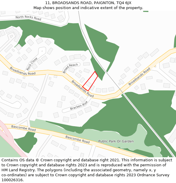 11, BROADSANDS ROAD, PAIGNTON, TQ4 6JX: Location map and indicative extent of plot
