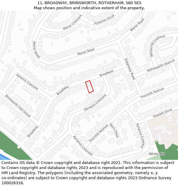 11, BROADWAY, BRINSWORTH, ROTHERHAM, S60 5ES: Location map and indicative extent of plot