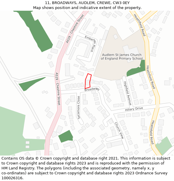 11, BROADWAYS, AUDLEM, CREWE, CW3 0EY: Location map and indicative extent of plot