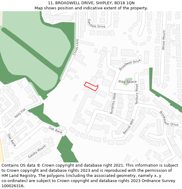 11, BROADWELL DRIVE, SHIPLEY, BD18 1QN: Location map and indicative extent of plot