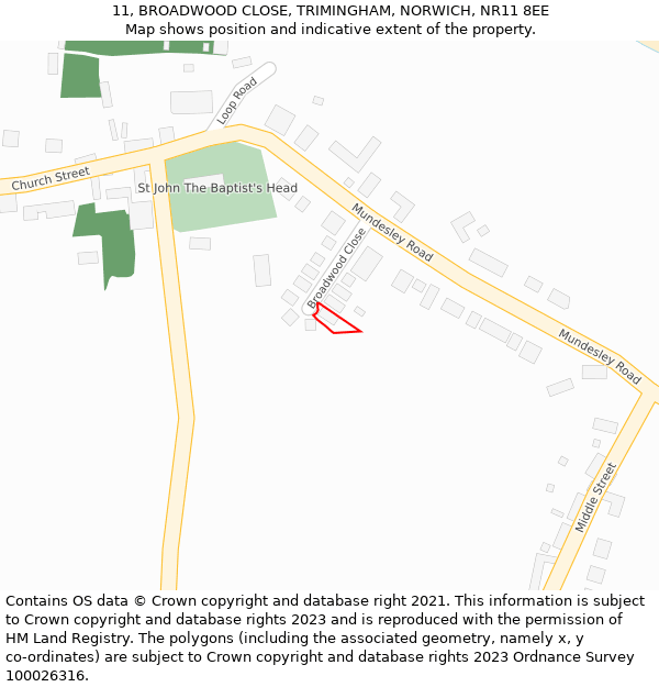 11, BROADWOOD CLOSE, TRIMINGHAM, NORWICH, NR11 8EE: Location map and indicative extent of plot