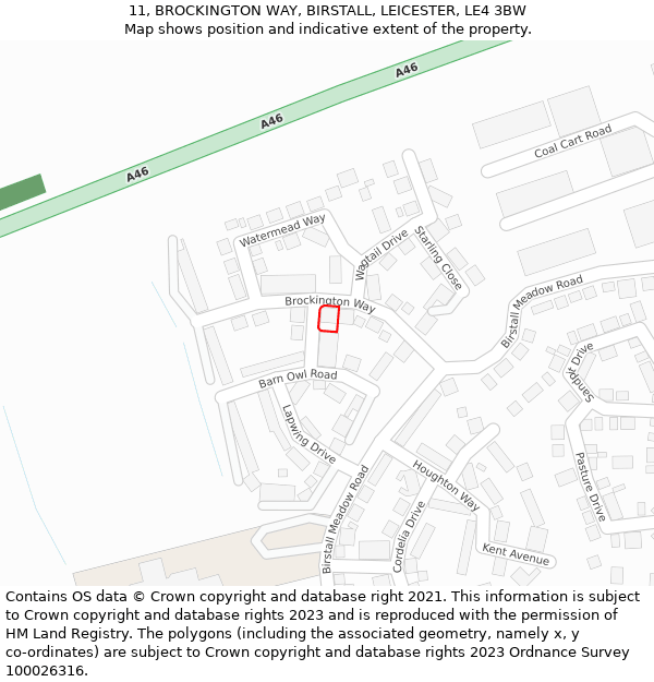 11, BROCKINGTON WAY, BIRSTALL, LEICESTER, LE4 3BW: Location map and indicative extent of plot