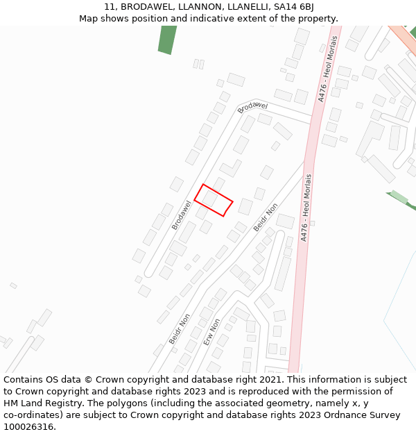 11, BRODAWEL, LLANNON, LLANELLI, SA14 6BJ: Location map and indicative extent of plot