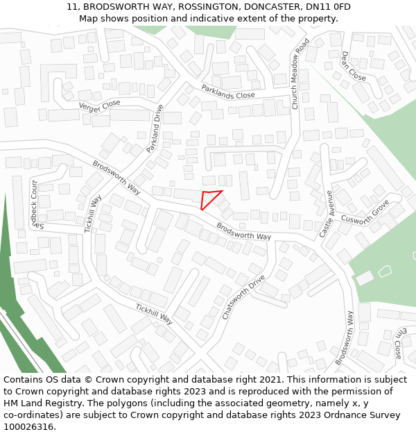 11, BRODSWORTH WAY, ROSSINGTON, DONCASTER, DN11 0FD: Location map and indicative extent of plot