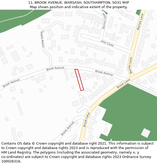 11, BROOK AVENUE, WARSASH, SOUTHAMPTON, SO31 9HP: Location map and indicative extent of plot