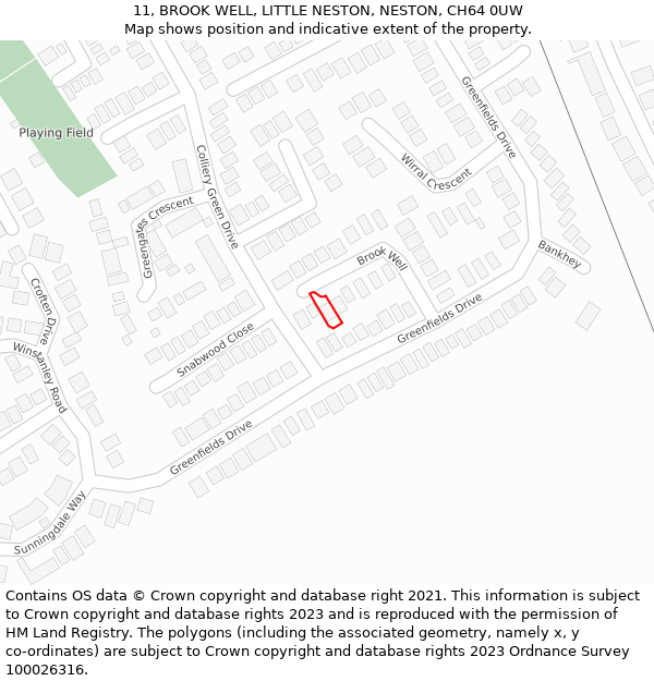 11, BROOK WELL, LITTLE NESTON, NESTON, CH64 0UW: Location map and indicative extent of plot