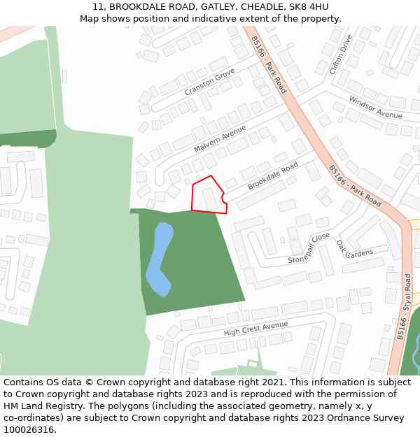 11, BROOKDALE ROAD, GATLEY, CHEADLE, SK8 4HU: Location map and indicative extent of plot