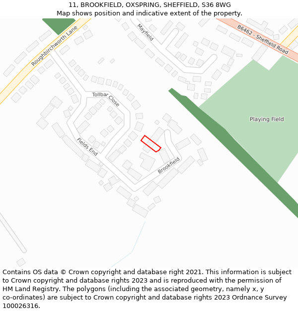 11, BROOKFIELD, OXSPRING, SHEFFIELD, S36 8WG: Location map and indicative extent of plot