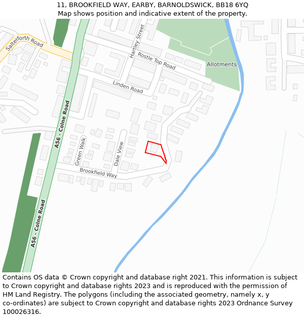 11, BROOKFIELD WAY, EARBY, BARNOLDSWICK, BB18 6YQ: Location map and indicative extent of plot