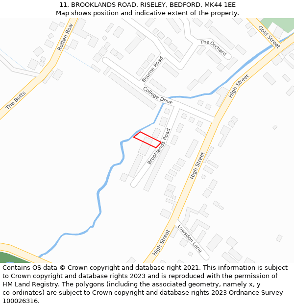 11, BROOKLANDS ROAD, RISELEY, BEDFORD, MK44 1EE: Location map and indicative extent of plot