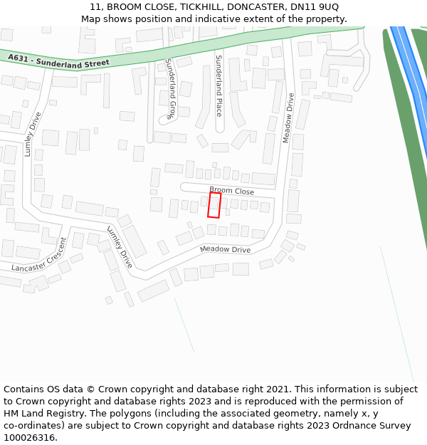 11, BROOM CLOSE, TICKHILL, DONCASTER, DN11 9UQ: Location map and indicative extent of plot