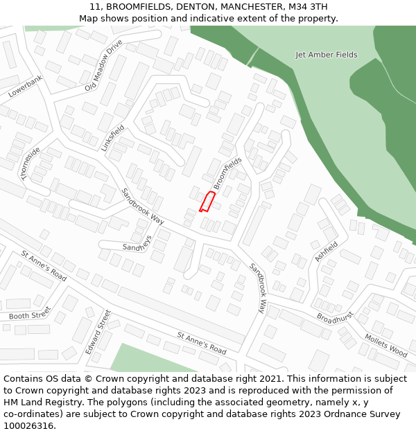 11, BROOMFIELDS, DENTON, MANCHESTER, M34 3TH: Location map and indicative extent of plot