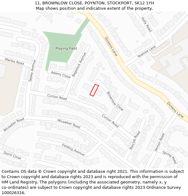 11, BROWNLOW CLOSE, POYNTON, STOCKPORT, SK12 1YH: Location map and indicative extent of plot
