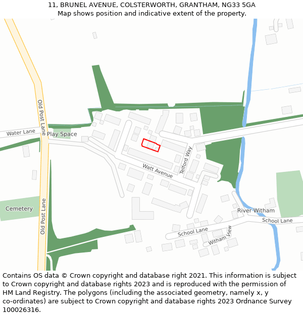 11, BRUNEL AVENUE, COLSTERWORTH, GRANTHAM, NG33 5GA: Location map and indicative extent of plot
