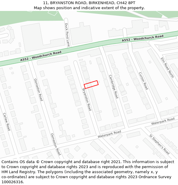 11, BRYANSTON ROAD, BIRKENHEAD, CH42 8PT: Location map and indicative extent of plot