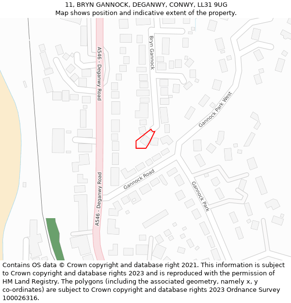 11, BRYN GANNOCK, DEGANWY, CONWY, LL31 9UG: Location map and indicative extent of plot