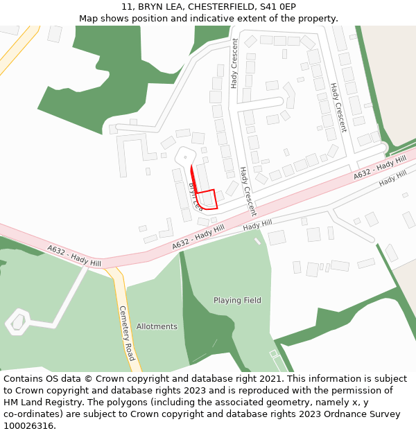 11, BRYN LEA, CHESTERFIELD, S41 0EP: Location map and indicative extent of plot