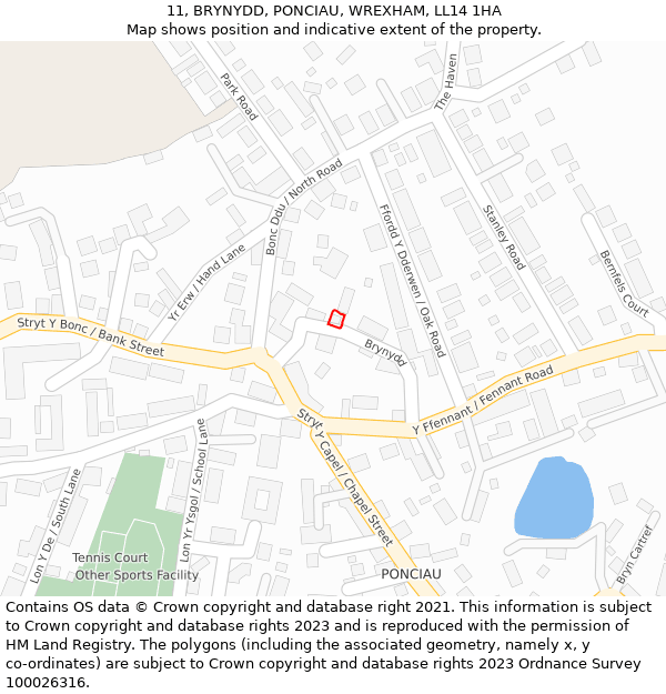 11, BRYNYDD, PONCIAU, WREXHAM, LL14 1HA: Location map and indicative extent of plot