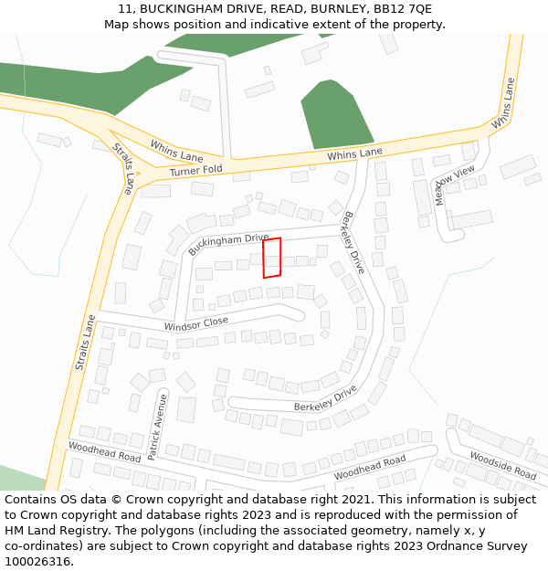 11, BUCKINGHAM DRIVE, READ, BURNLEY, BB12 7QE: Location map and indicative extent of plot