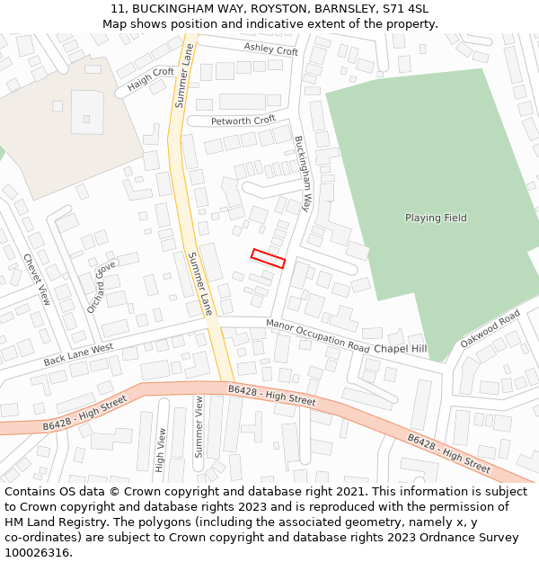 11, BUCKINGHAM WAY, ROYSTON, BARNSLEY, S71 4SL: Location map and indicative extent of plot