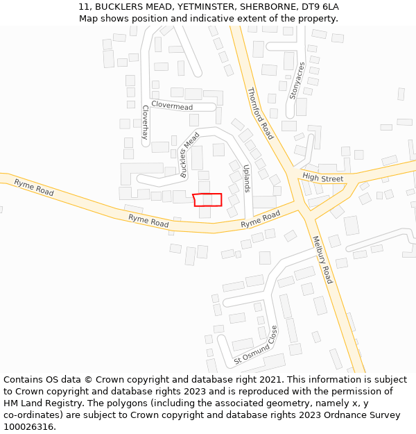 11, BUCKLERS MEAD, YETMINSTER, SHERBORNE, DT9 6LA: Location map and indicative extent of plot