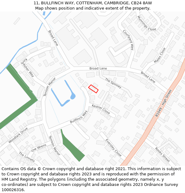 11, BULLFINCH WAY, COTTENHAM, CAMBRIDGE, CB24 8AW: Location map and indicative extent of plot