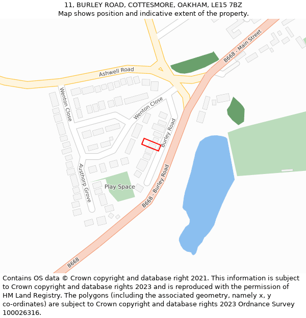 11, BURLEY ROAD, COTTESMORE, OAKHAM, LE15 7BZ: Location map and indicative extent of plot