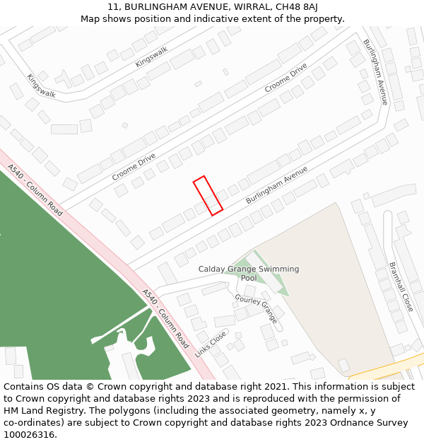 11, BURLINGHAM AVENUE, WIRRAL, CH48 8AJ: Location map and indicative extent of plot