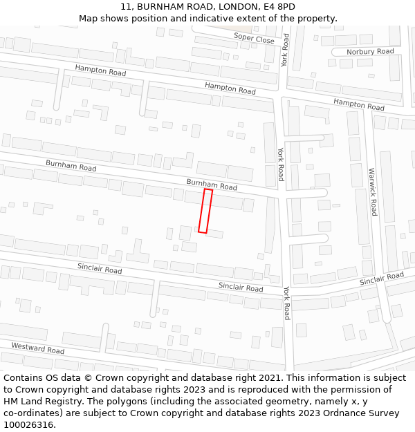 11, BURNHAM ROAD, LONDON, E4 8PD: Location map and indicative extent of plot