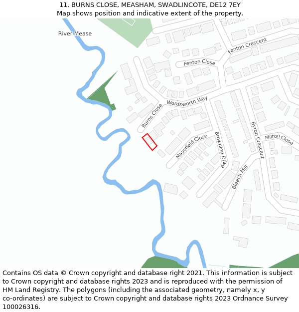 11, BURNS CLOSE, MEASHAM, SWADLINCOTE, DE12 7EY: Location map and indicative extent of plot