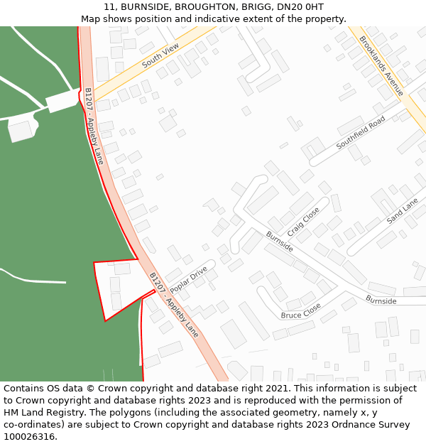 11, BURNSIDE, BROUGHTON, BRIGG, DN20 0HT: Location map and indicative extent of plot