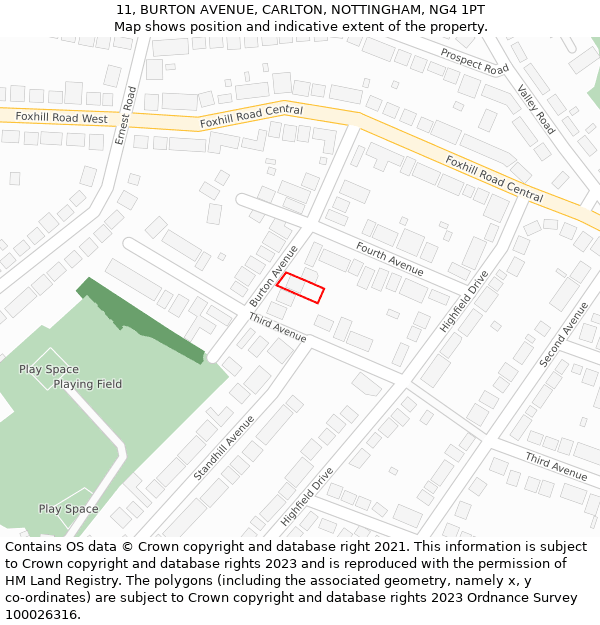 11, BURTON AVENUE, CARLTON, NOTTINGHAM, NG4 1PT: Location map and indicative extent of plot