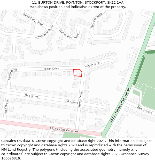 11, BURTON DRIVE, POYNTON, STOCKPORT, SK12 1AA: Location map and indicative extent of plot