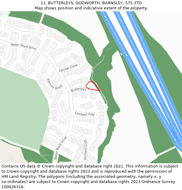 11, BUTTERLEYS, DODWORTH, BARNSLEY, S75 3TD: Location map and indicative extent of plot