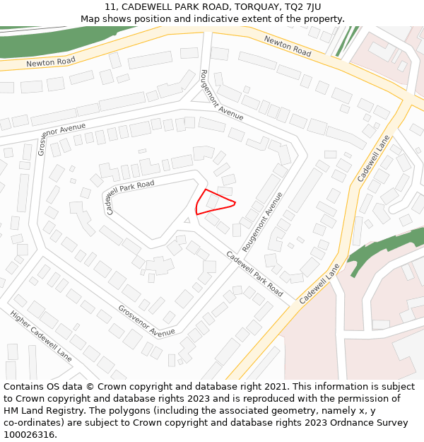 11, CADEWELL PARK ROAD, TORQUAY, TQ2 7JU: Location map and indicative extent of plot
