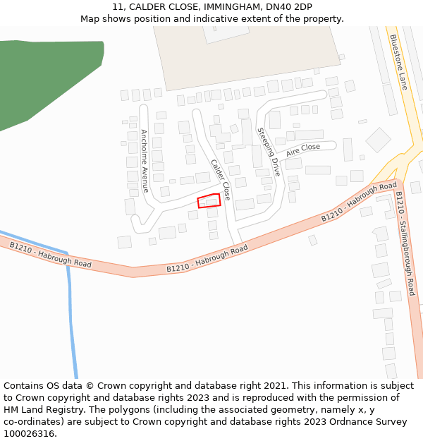 11, CALDER CLOSE, IMMINGHAM, DN40 2DP: Location map and indicative extent of plot