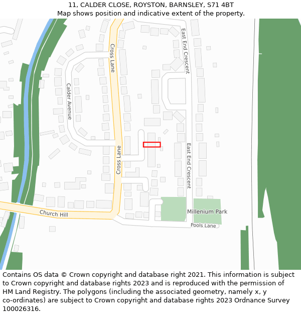 11, CALDER CLOSE, ROYSTON, BARNSLEY, S71 4BT: Location map and indicative extent of plot