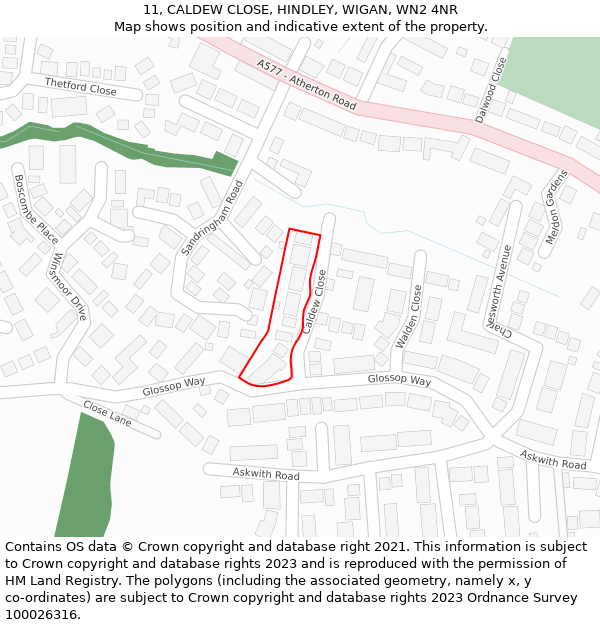 11, CALDEW CLOSE, HINDLEY, WIGAN, WN2 4NR: Location map and indicative extent of plot