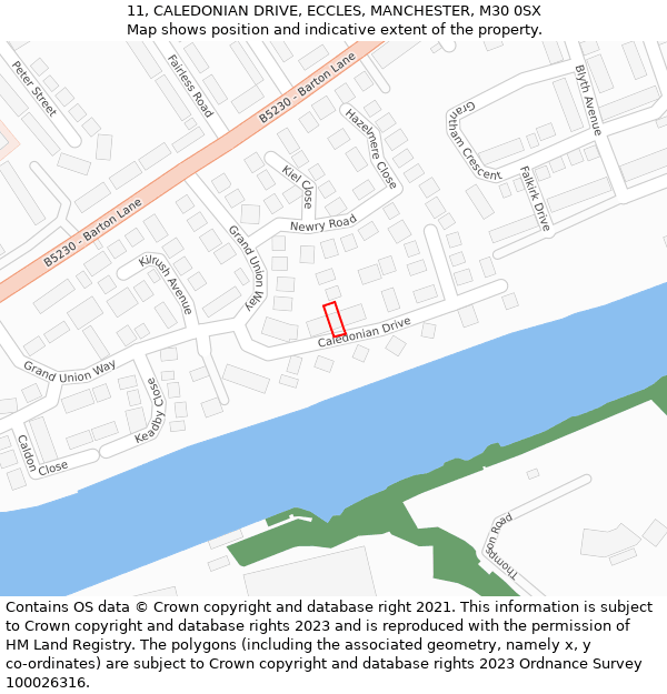 11, CALEDONIAN DRIVE, ECCLES, MANCHESTER, M30 0SX: Location map and indicative extent of plot